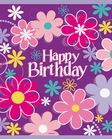 8 párty sáčků Happy Birthday květiny 18 x 23 cm na dárky 