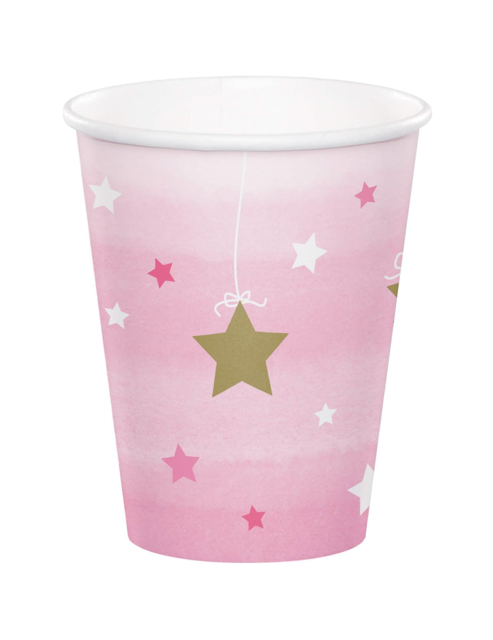 Papírové kelímky One Little Star pro dítě růžová se zlatými hvězdami