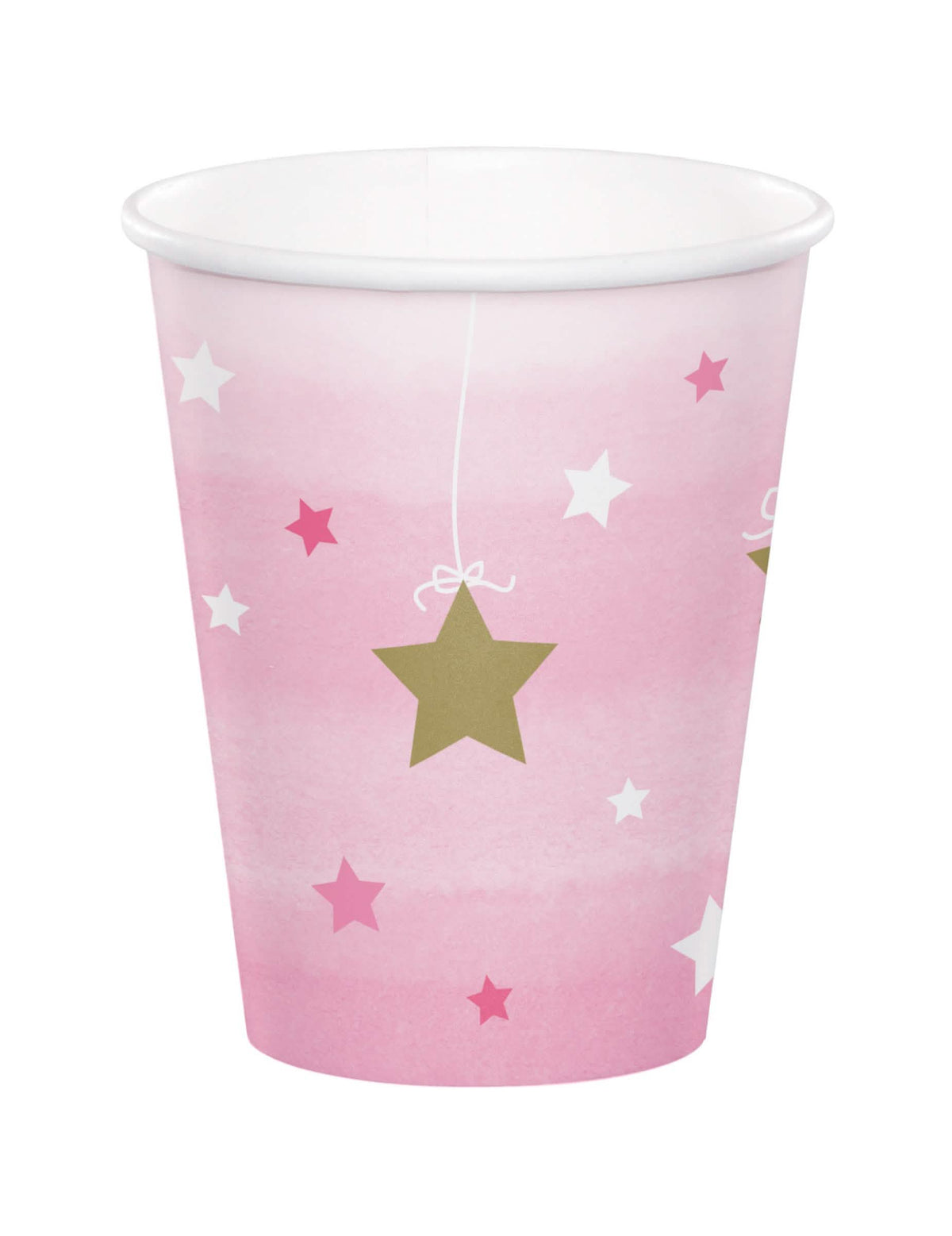Papírové kelímky One Little Star pro dítě růžová se zlatými hvězdami
