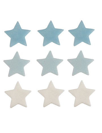 9 cukrových dekorací na dort modré a bílé hvězdy 2,5 cm na pečení 