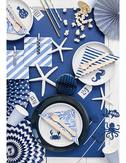 9 ozdob na dort na tmavě modré špejli 9.5 až 22.5 cm mořské vzory