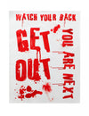Affiche ensanglantée Get out pour Halloween rouge et blanche