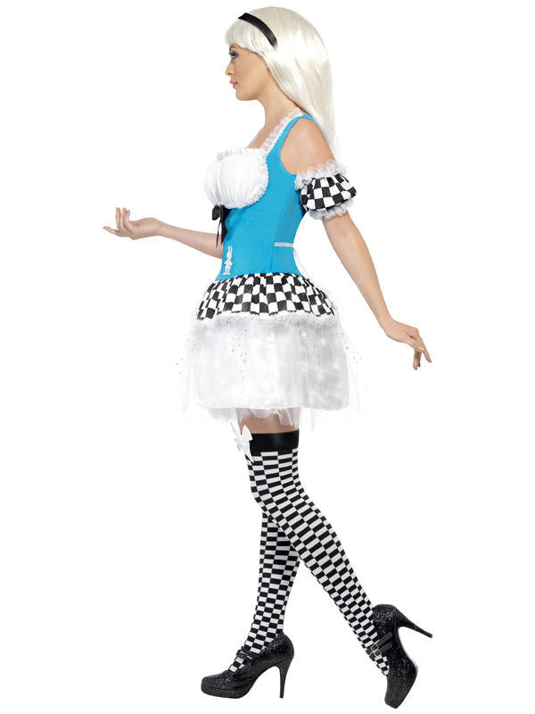 Kostým Alenka z pohádky pro ženy Svítící světle modro-bílo-černý 