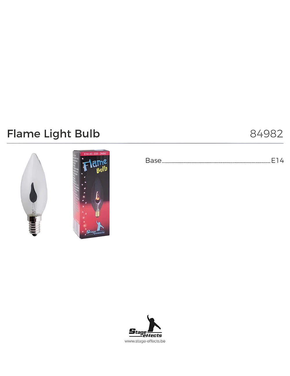 Vue d'ensemble avec packaging de l'ampoule effet flamme