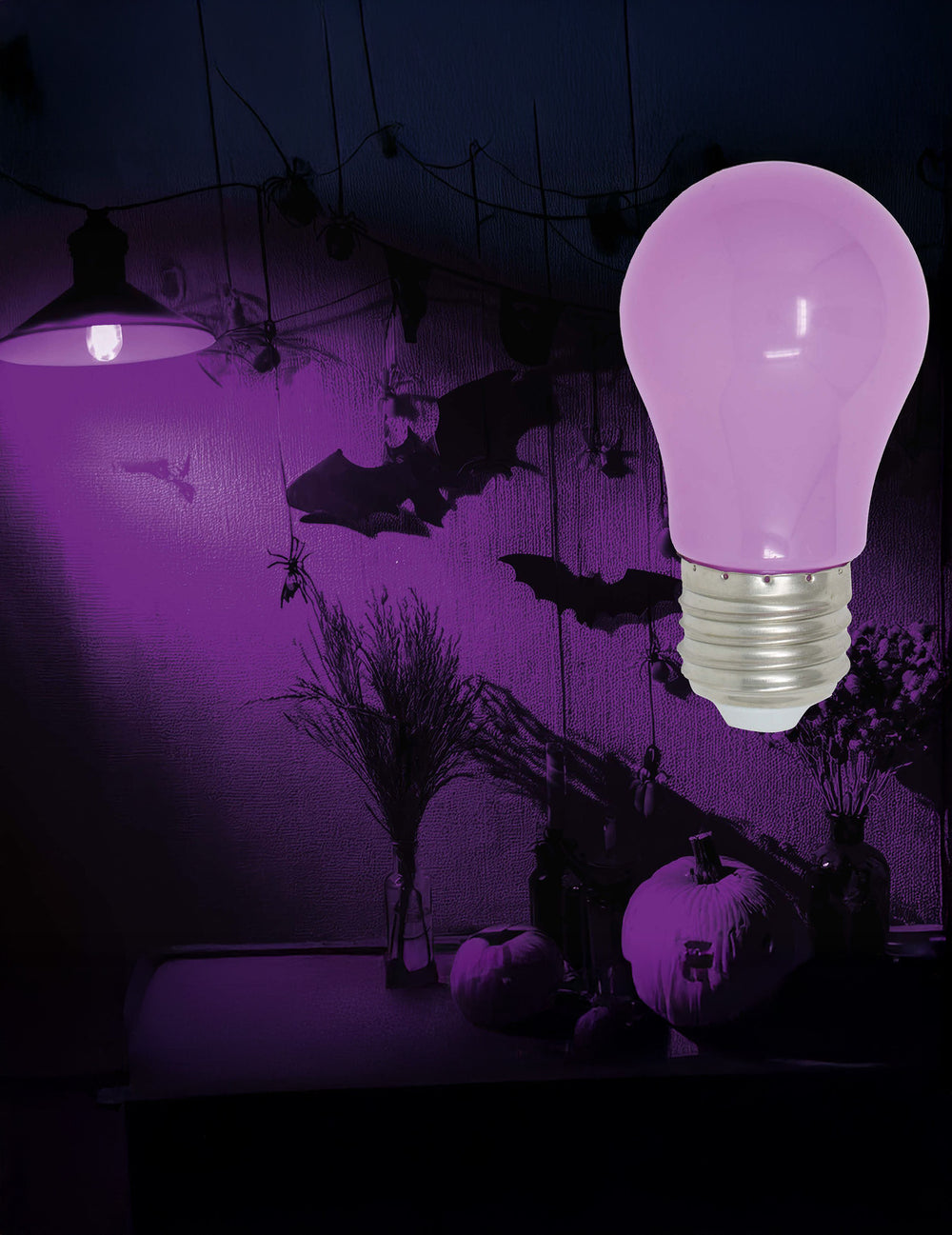 Mise en situation de l'ampoule led lila pour décoration de fête