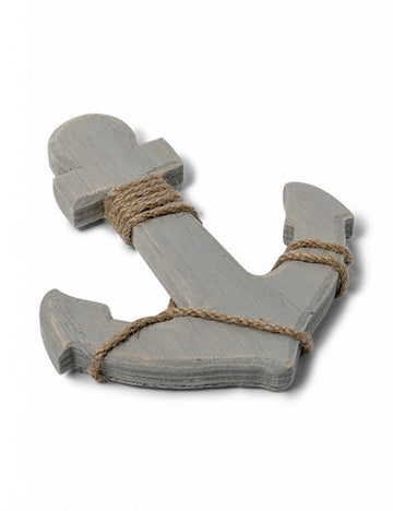 Dekorativní šedá kotva s lanem z přírodního dřeva 14 x 12 cm