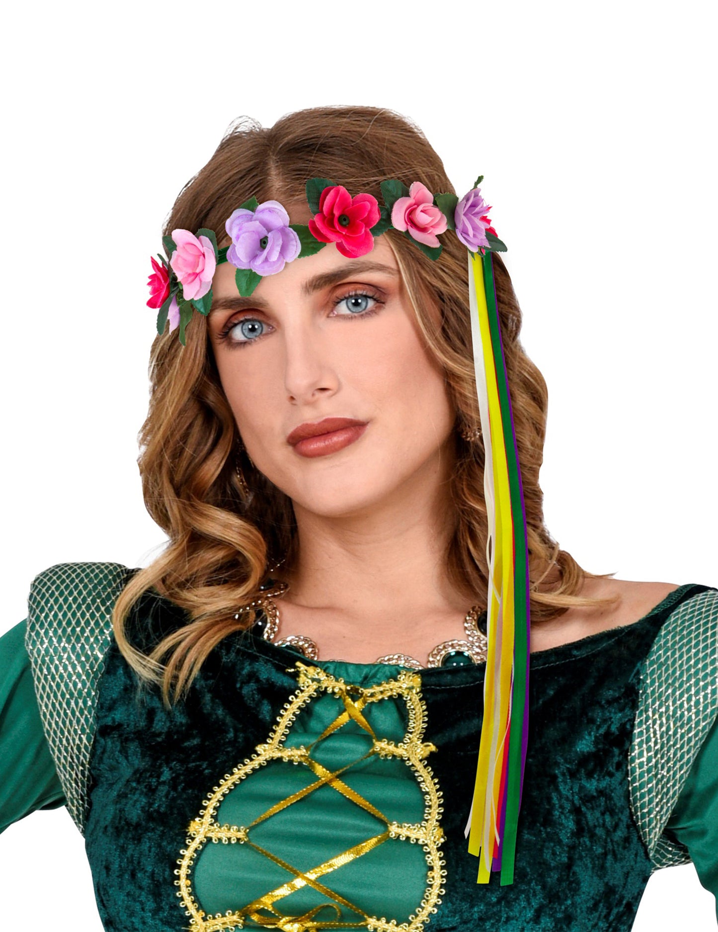 Vícebarevný květinový kroužek do vlasů pro hippie vílu elfku