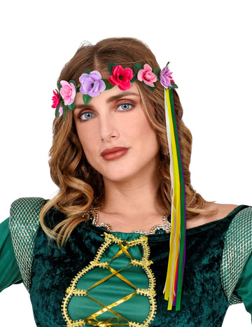 Anneau fleur pour cheveux fée hippie Elfe pour femme multicolore avec rubans colorés