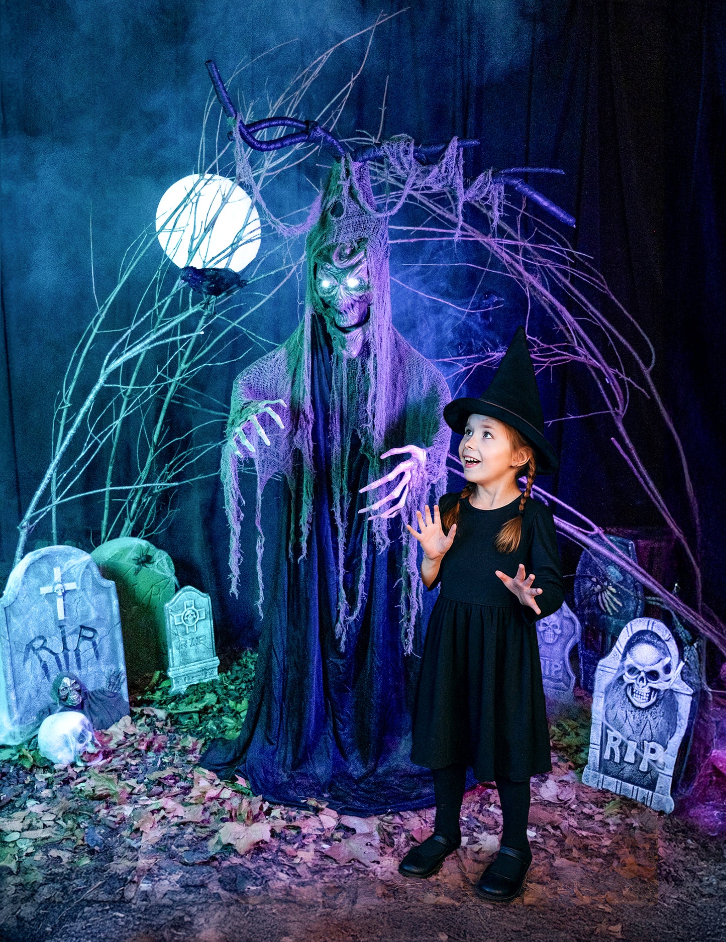 Strašidelný strom kloubové světlo a zvuk 2 m Halloween