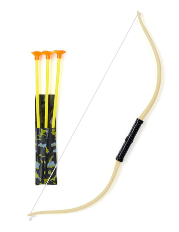 Arc avec 3 flèches pour enfant en plastique beige et jaune avec ventouses orange