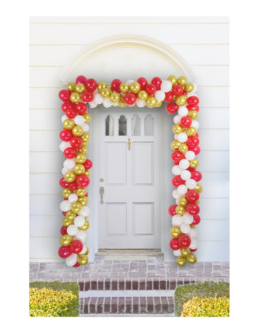 Balónový oblouk pro vchodové dveře červený, bílý a zlatý, 240 balónků