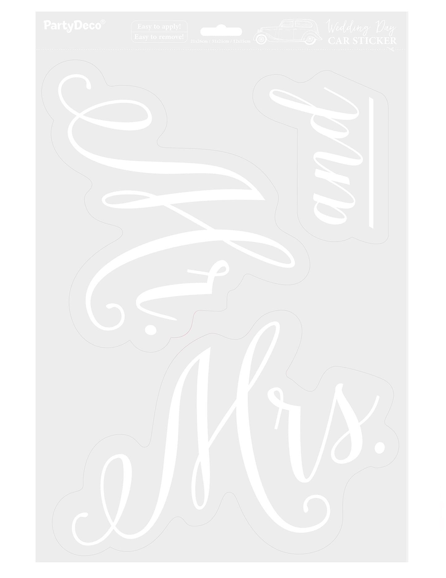 Autocollant Mr and Mrs pour voiture blanc lot de 3