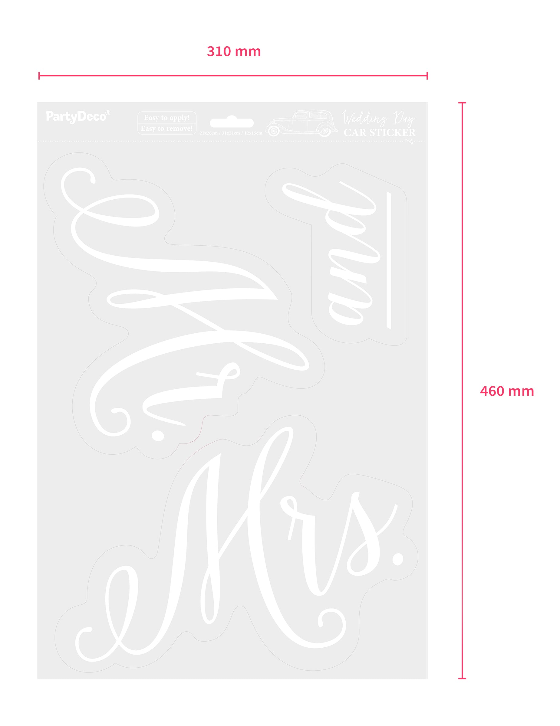 Dimensions de la planche de l'autocollant Mr and Mrs pour voiture