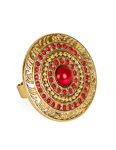 Bague déesse romaine pour adulte dorée avec pierres rouges