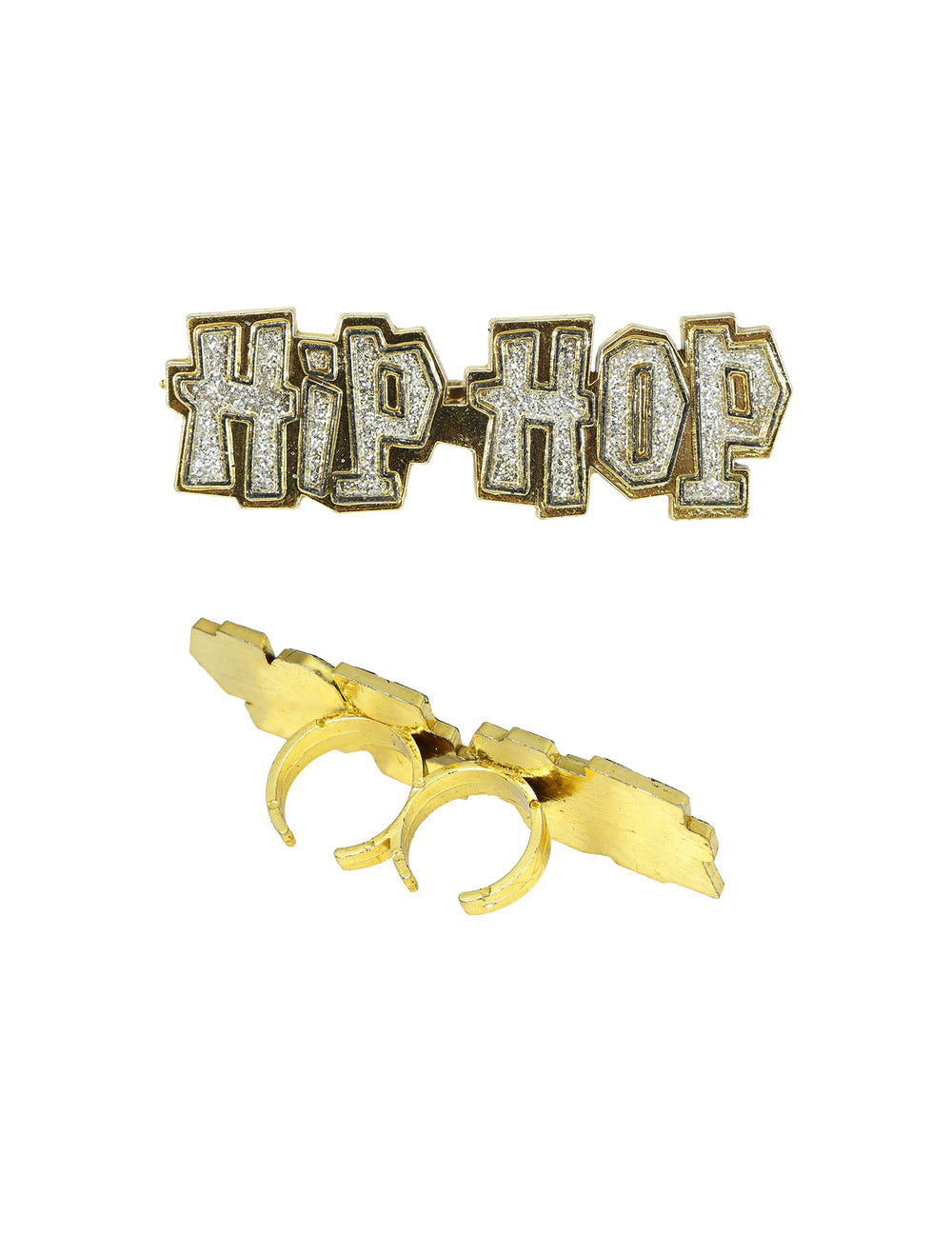 Vues de face et du dessous de la bague hip-hop pour adulte doré