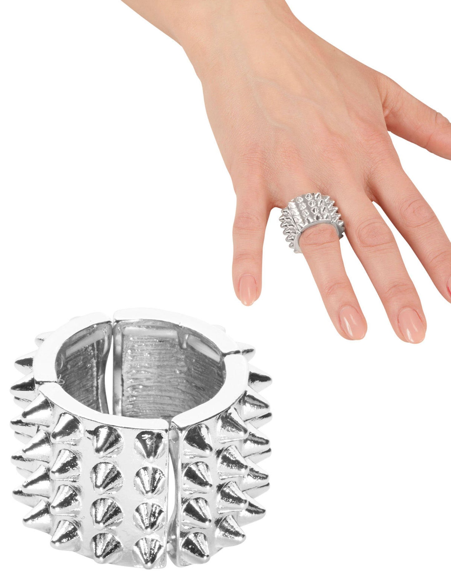 Bague punk pour femme argentée à pointes