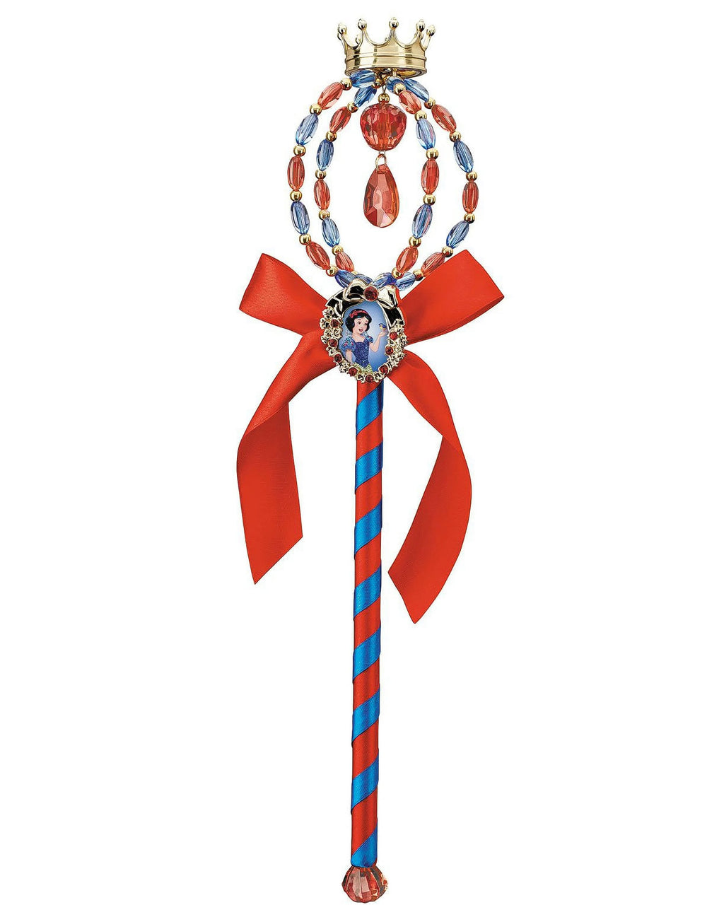 Baguette magique Blanche Neige pour enfant rouge et bleue avec nœud et couronne