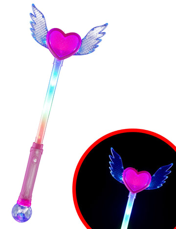 Baguette magique lumineuse cœur avec ailes pour enfant rose et multicolore
