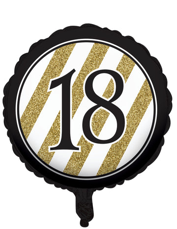 Fóliový balónek k 18. narozeninám, černý a zlatý, 46 ks cm