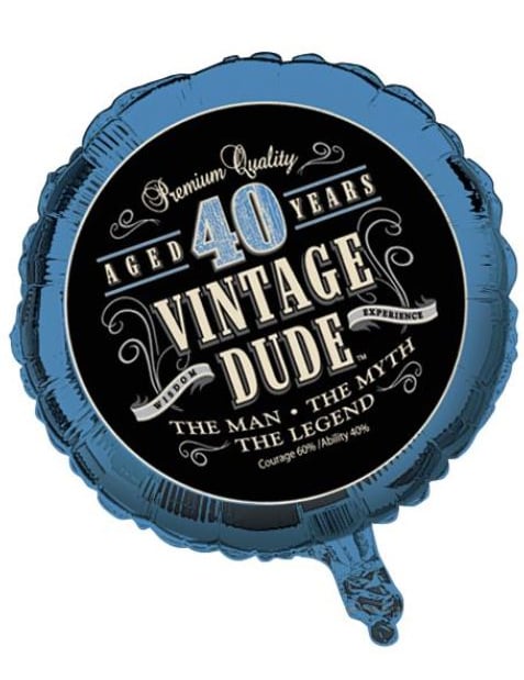 Ballon aluminium Anniversaire Vintage 40 ans pour homme bleu et noir