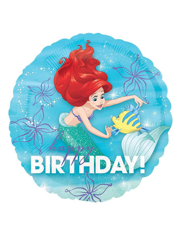 Ballon aluminium Ariel la Petite Sirène Happy Birthday 43 cm