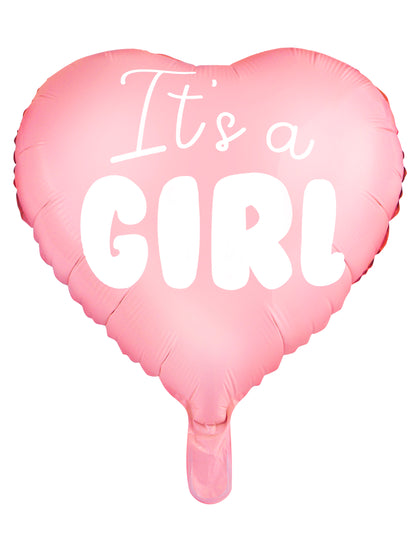 Fóliový balónek s růžovým srdcem, je to dívka 45 cm pro miminko