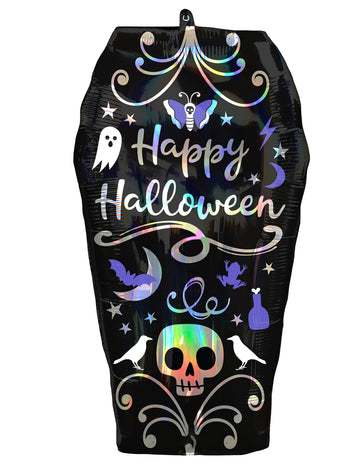 Duhový fóliový balónek ve tvaru rakve na Halloween 38 x 68 cm