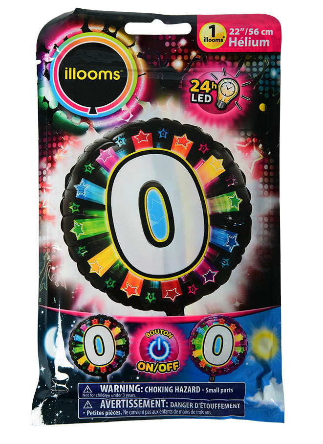 Ballon aluminium chiffre 0 pour fête multicolore LED Illooms