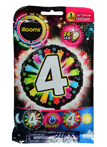 Hliníkový balónek číslo 4 vícebarevný LED Illooms 50 cm