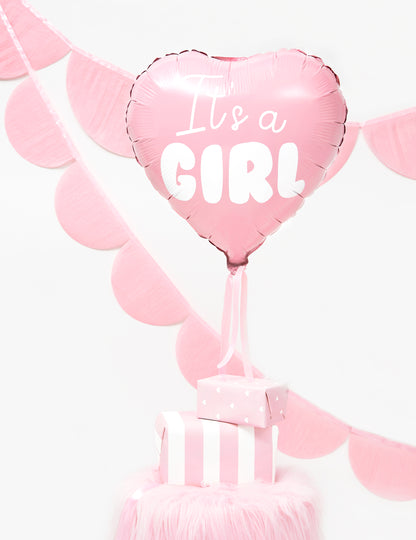 Fóliový balónek s růžovým srdcem, je to dívka 45 cm pro miminko
