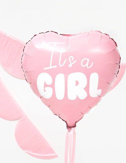 Fóliový balónek s růžovým srdcem, je to dívka 45 cm pro miminko