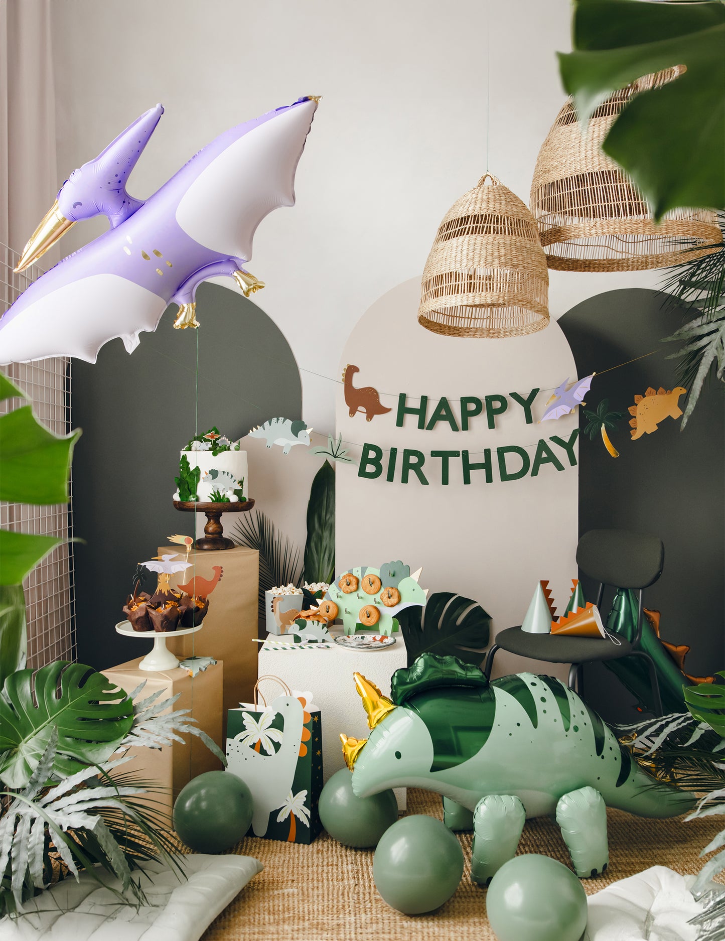 Fóliový balónek Triceratops dinosaurus 93 x 49 cm zelené a zlaté