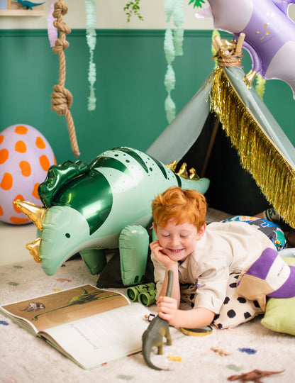 Fóliový balónek Triceratops dinosaurus 93 x 49 cm zelené a zlaté