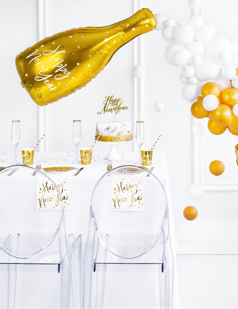 Mise en scène festive du ballon aluminium Happy New Year