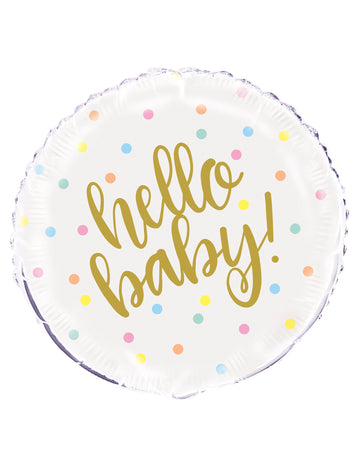 Ballon aluminium hello baby blanc et or 45 cm pour baby shower