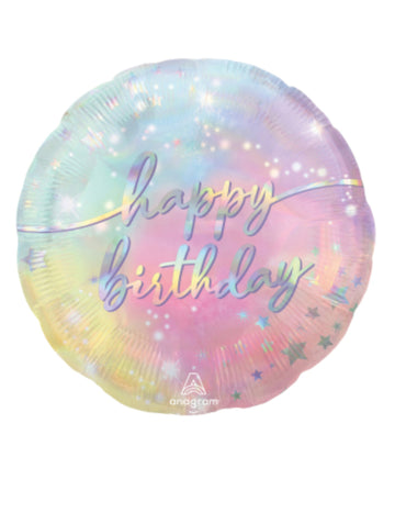 Iridescent Happy Birthday Aluminiumballon 43 cm rund