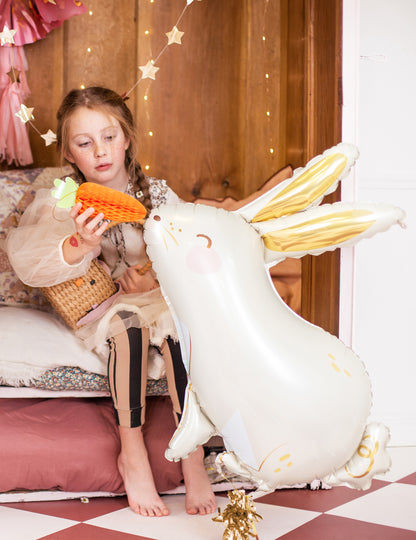 Bílo-zlatý fóliový balónek s králíkem 70 x 72 cm na Velikonoce