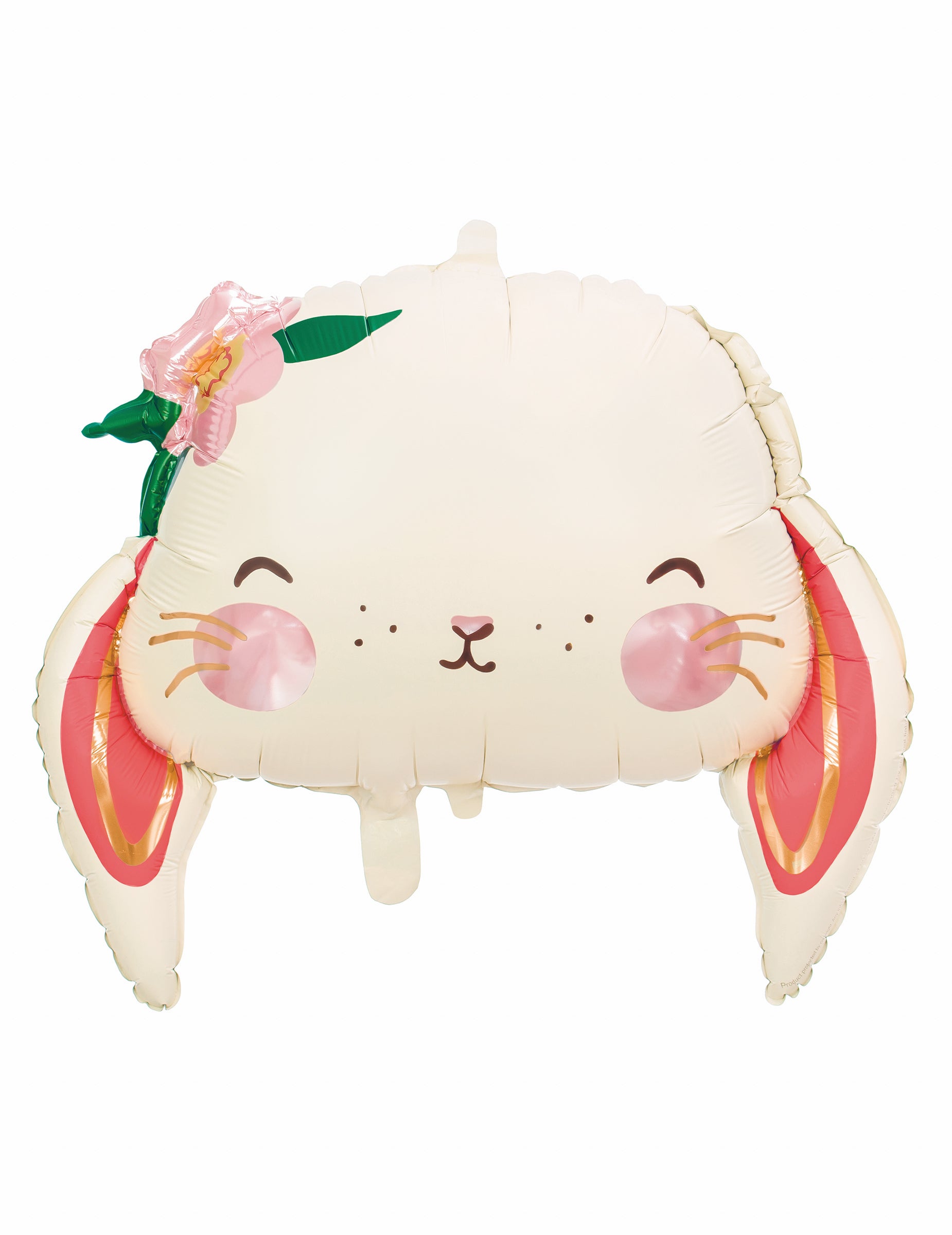 Ballon aluminium lapin mignon crème avec fleur rose