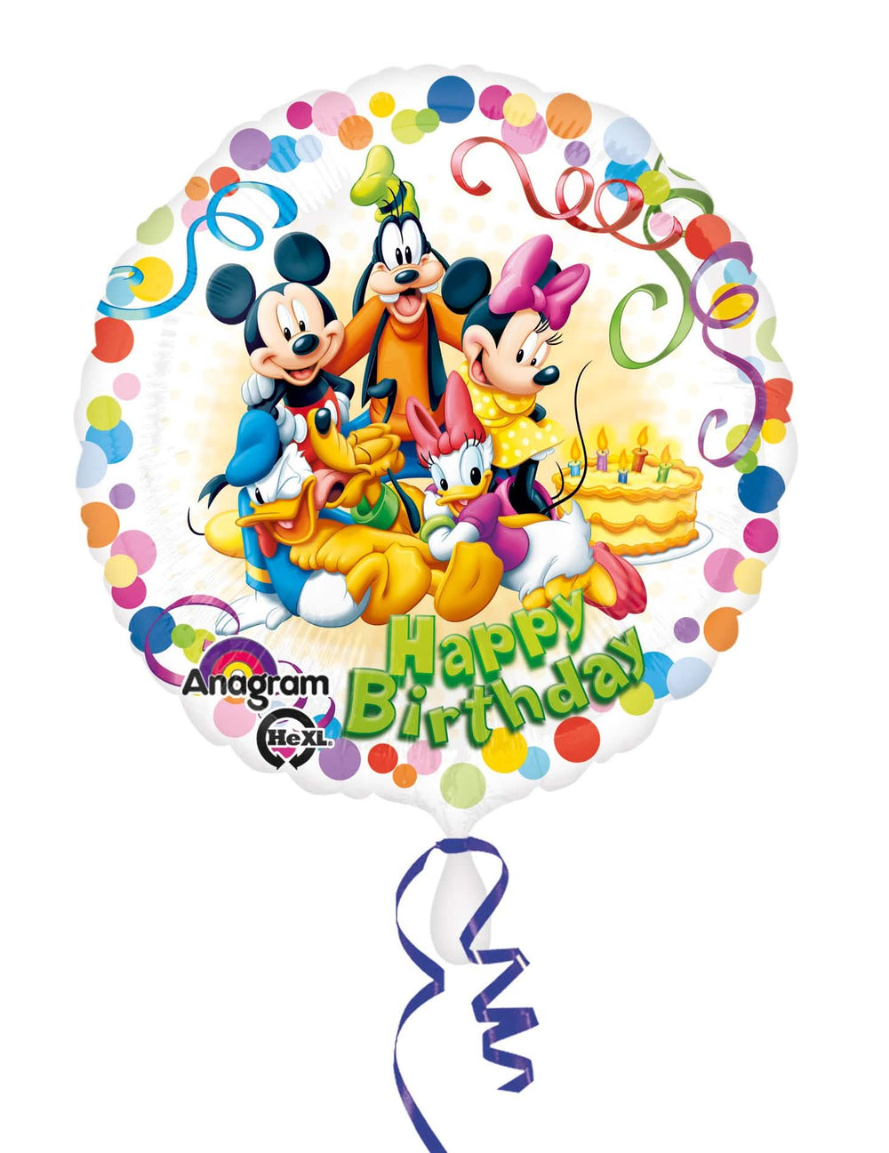 Hliníkový balon Mickey Mouse a jeho přátelé k narozeninám, vícebarevné s konfety a dortem