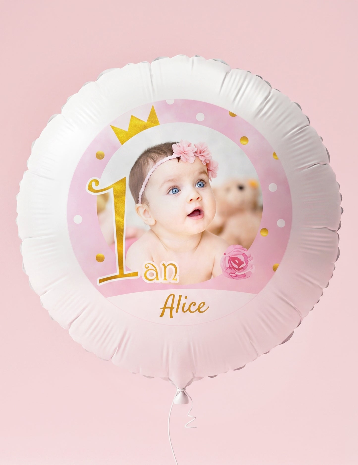 Personalizovatelný hliníkový balónek 1 rok růžový a zlatý 50 cm