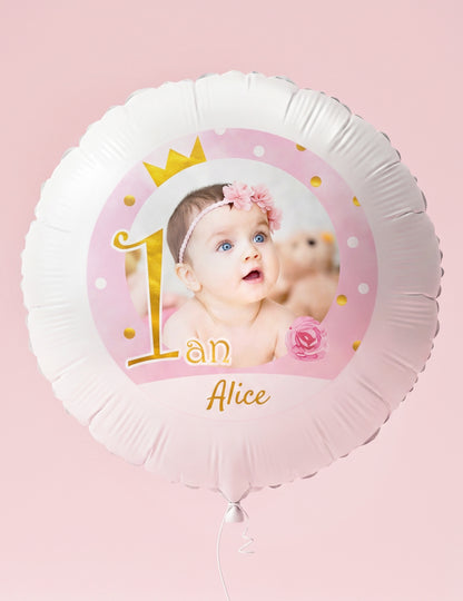 Personalizovatelný hliníkový balónek 1 rok růžový a zlatý 50 cm