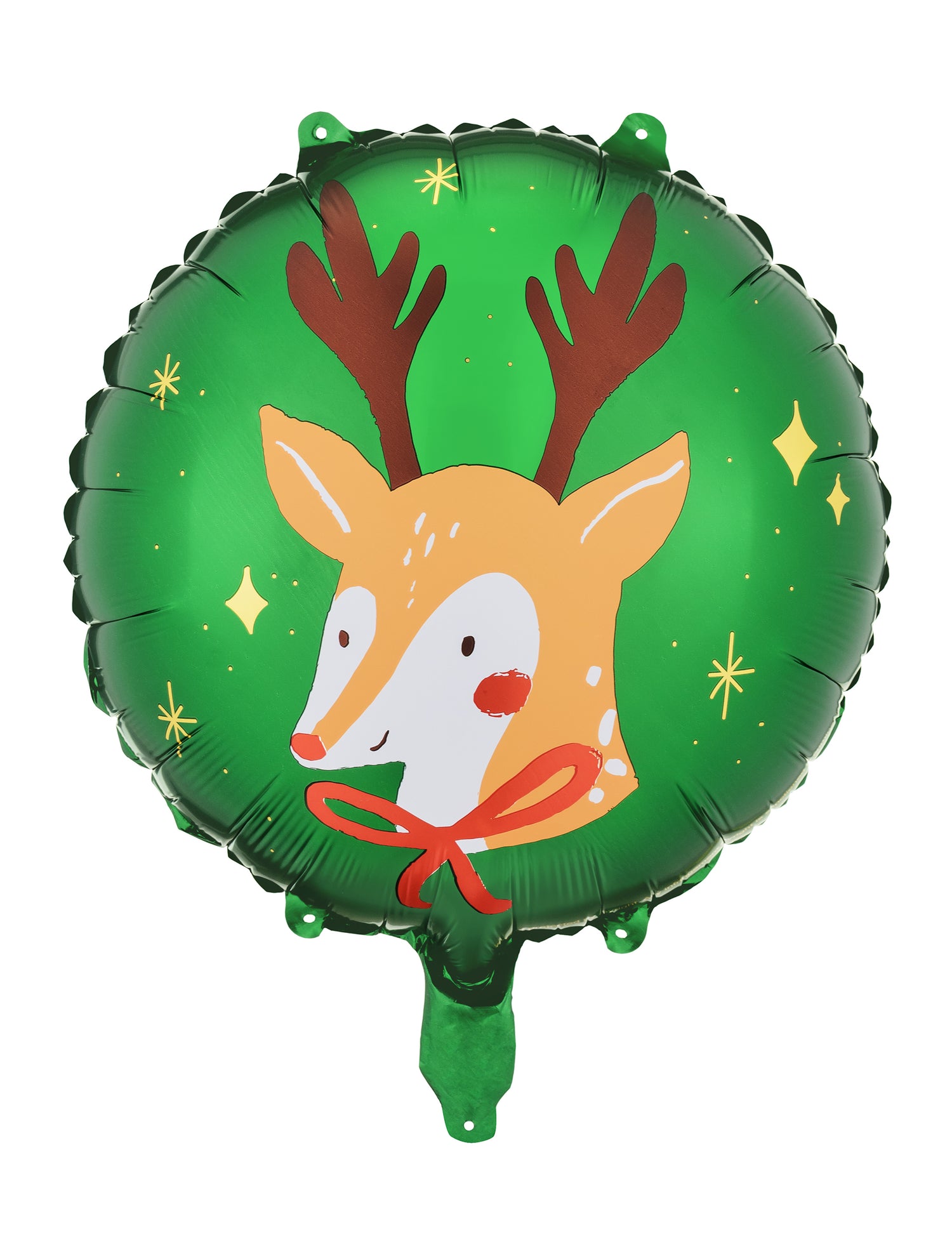 Ballon aluminium renne du Père Noël vert avec étoiles dorées