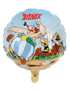 Ballon aluminium rond Astérix pour fête bleu avec Astérix et Obélix