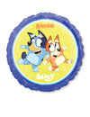 Ballon aluminium rond Bluey et Bingo pour enfant bleu et jaune