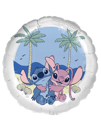 Hliníkový balón Stitch a Angel pro dítě modrá a růžová s plážovou dekorací