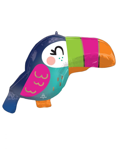 Ballon aluminium tropical toucan pour anniversaire multicolore
