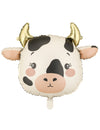 Ballon aluminium Vache pour fête blanc et noir avec cornes dorées