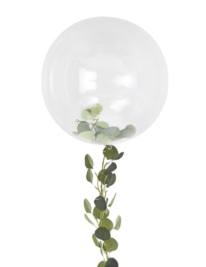 Průhledný bublinkový balónek s girlandou z listů 90 cm přírodní svatba
