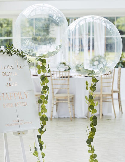 Průhledný bublinkový balónek s girlandou z listů 90 cm přírodní svatba