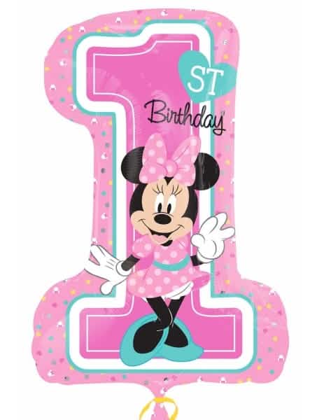 Balón číslo 1 z hliníku Minnie pro dítě růžová